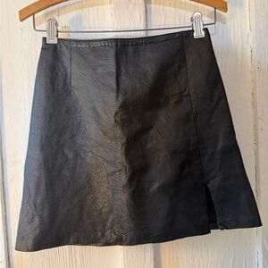 Vintage 90s Cache Black Leather Mini Skirt with Slit Made in USA: Sz XS